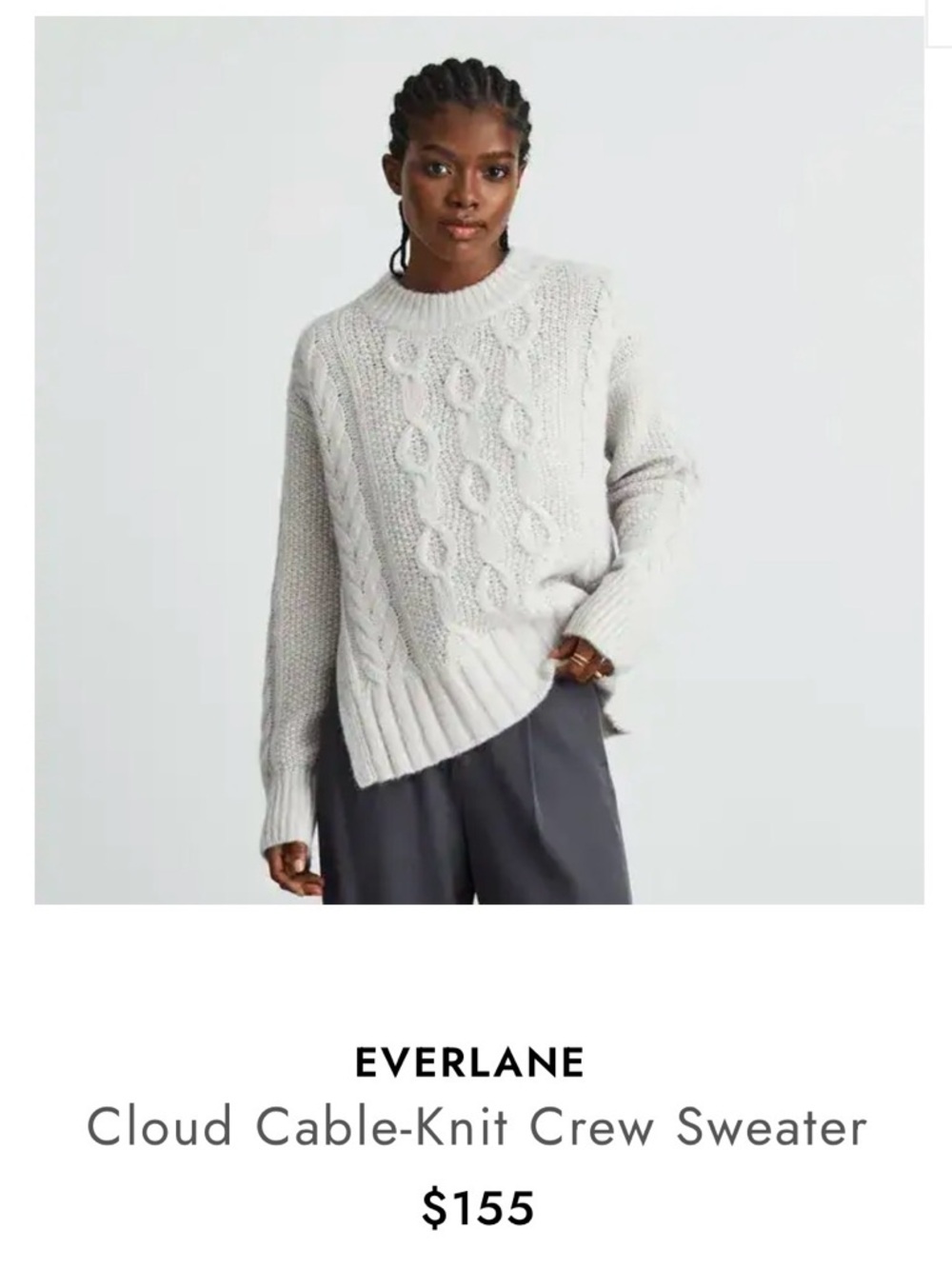 Everlane Cloud Cable-Knit Crew Sweater in Light Gray (Ice) Merino Wool Alpaca